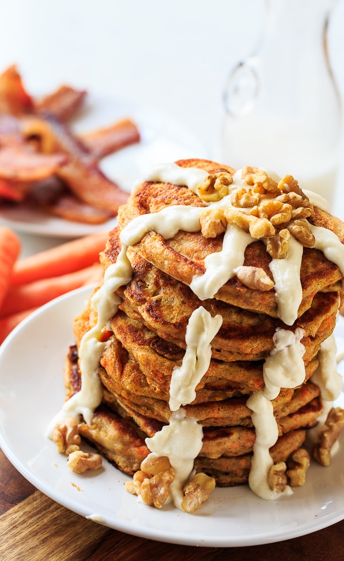 Carrot Cake Pancakes with Cream Cheese Glaze