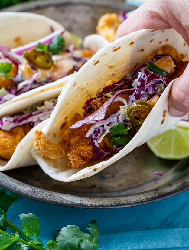Southern Catfish Tacos with Jalapeno Peach Slaw