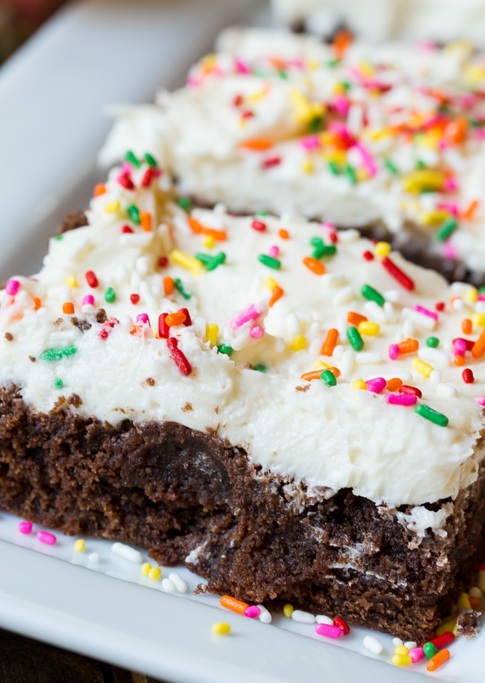 Celebration Brownies with buttercream frosting.