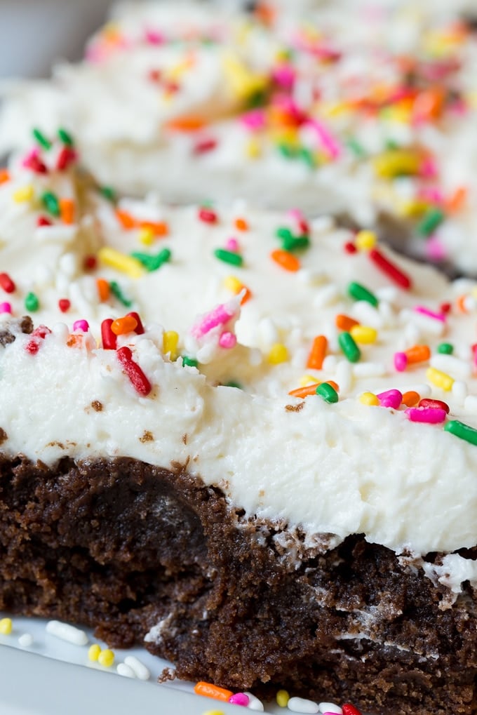 Celebration Brownies with buttercream frosting and sprinkles