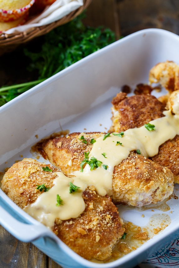 Cheesy Chicken Breasts with a crushed Ritz cracker coating.