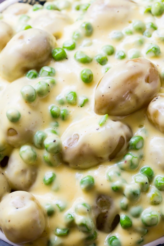 southern-style Cheesy Creamed Peas and Potatoes