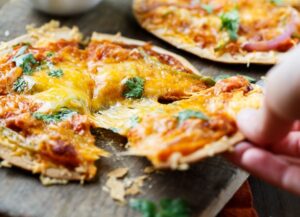 BBQ Salmon Tortilla Pizzas