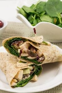 Chicken Salad Wrap with apples, grapes, and spicy pecans