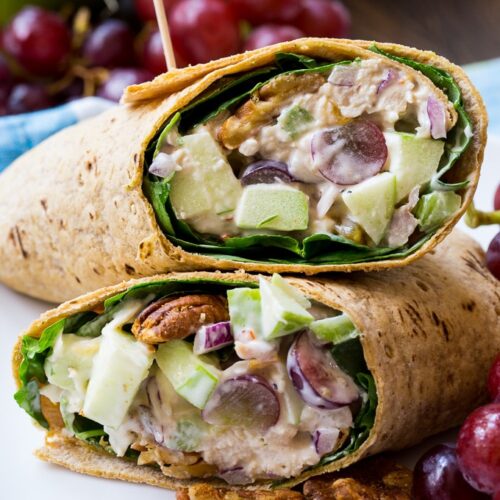 Chicken Salad Wrap with Apples, Grapes, and Spicy Pecans Spicy
