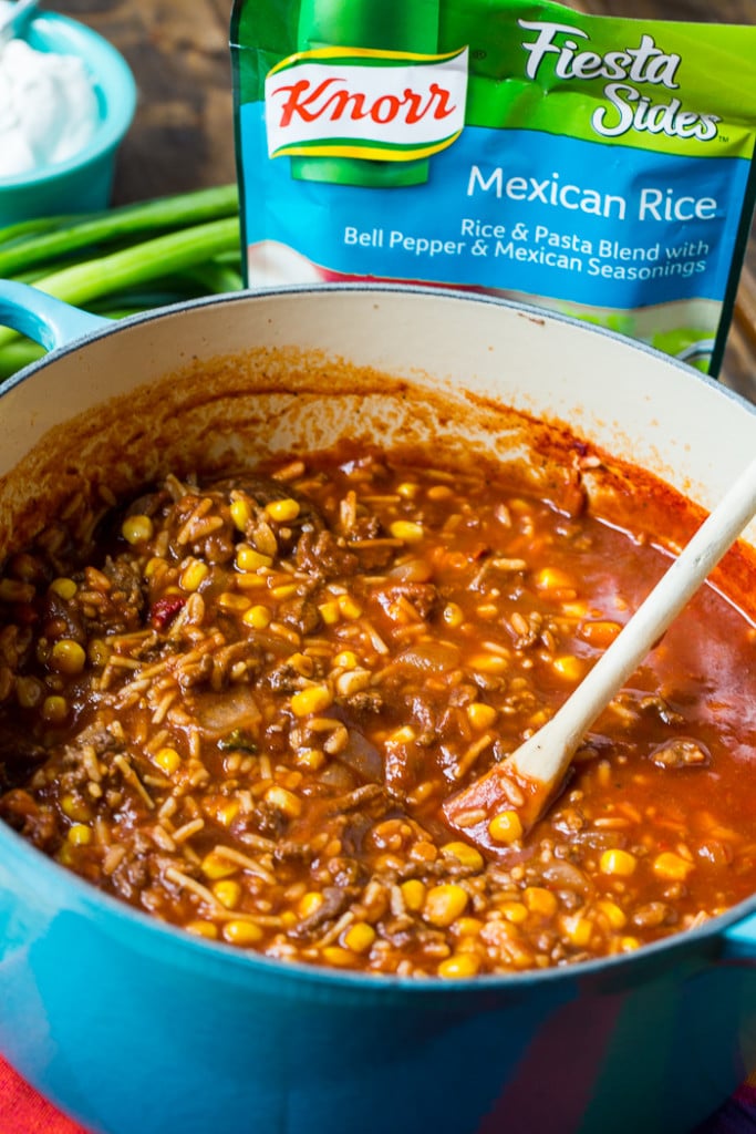 Chipotle Chili with Rice- ready in under 30 minutes.