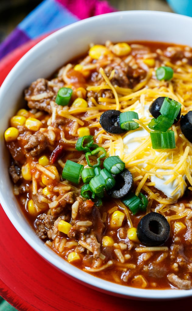 Chipotle Chili with Rice- ready in under 30 minutes.