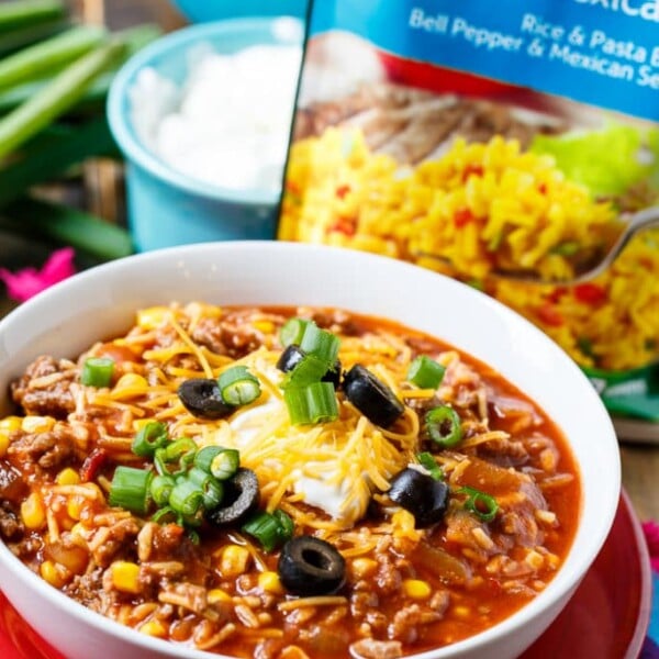 Chipotle Chili with Rice- ready in under 30 minutes.