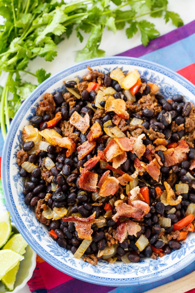 Chorizo Black Beans. Chorizo and bacon give these beans so much smoky flavor.