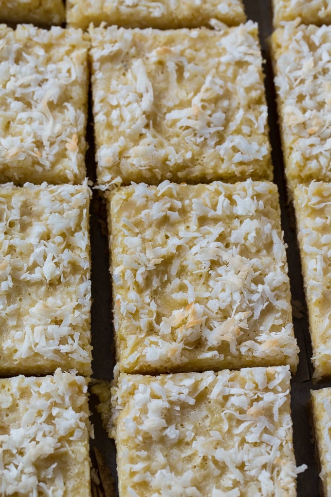 Buttery Coconut Bars with shortbread crust