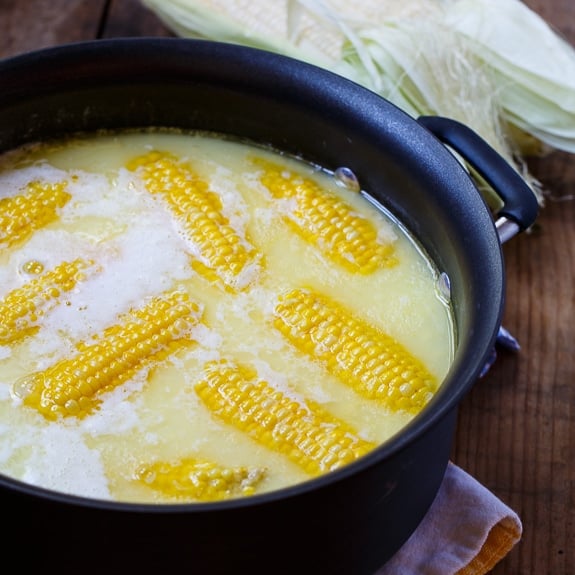 Best Way to Cook Corn- boiled with 1 stick of butter and 1 cup of milk.