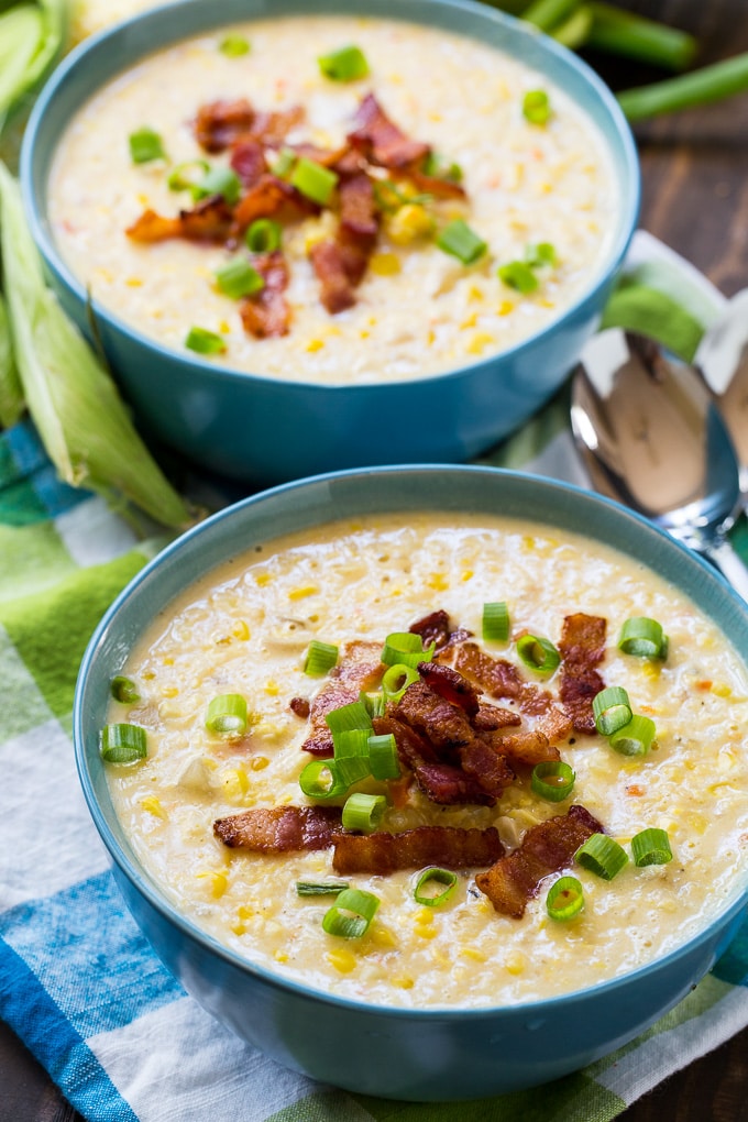 Crock Pot Corn Chowder made with fresh corn.