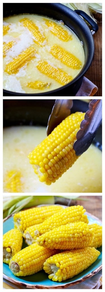 This is the most delicious way to cook corn on the cob - in boiling water with a cup of milk and a stick of butter. So good!