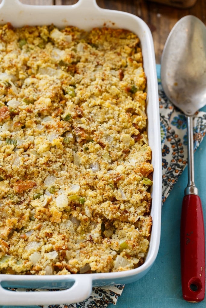  Cornbread Dressing in a casserole dish.