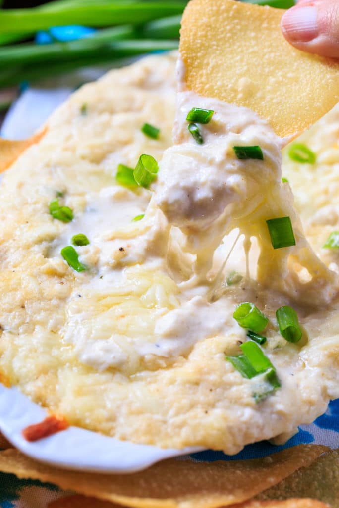 Crab Rangoon Dip with crispy wonton chips