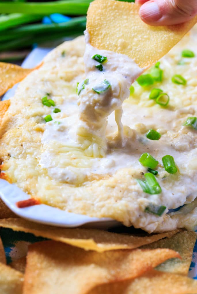 Crab Rangoon Dip with crispy wonton chips