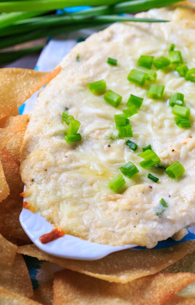 Crab Rangoon Dip with crispy wonton chips