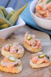 crawfish spread with pickled okra