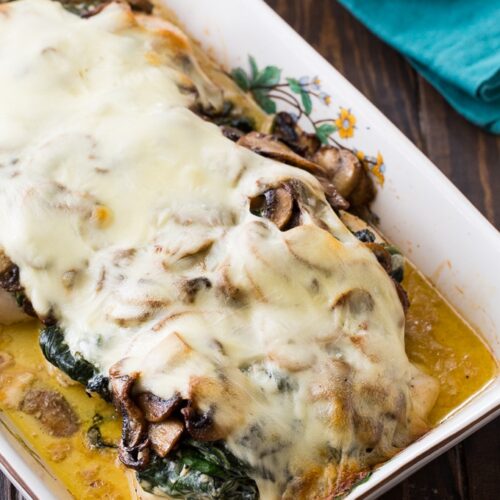 Creamed Spinach and Mushroom Smothered Chicken