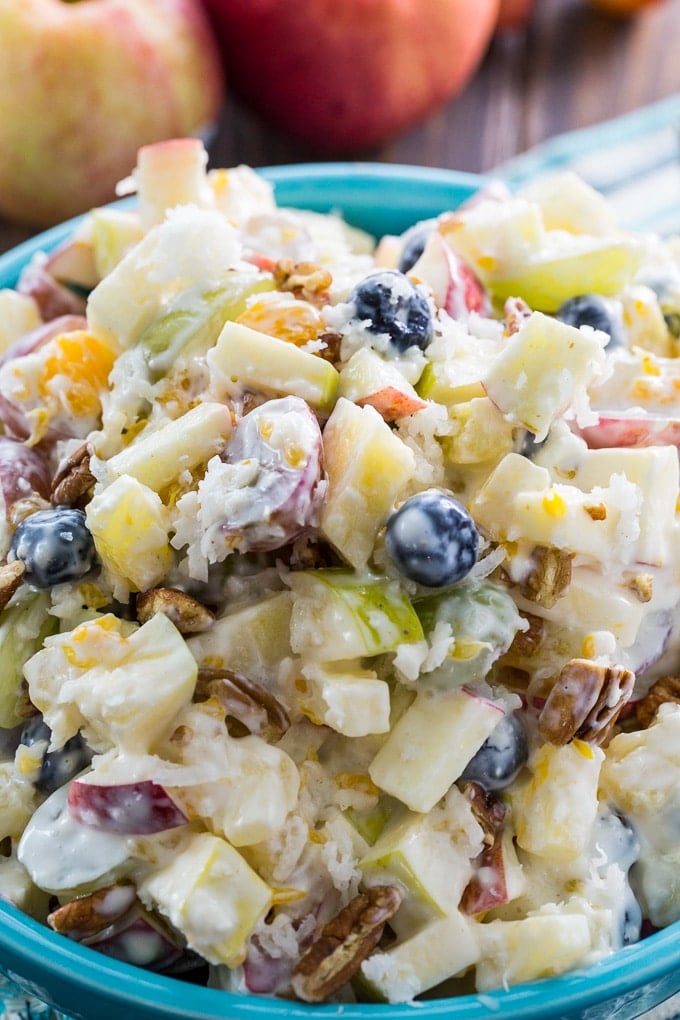 Creamy Fruit Salad with coconut and pecans.