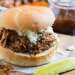 Dr. Pepper Pulled Pork cooked in a crock pot.