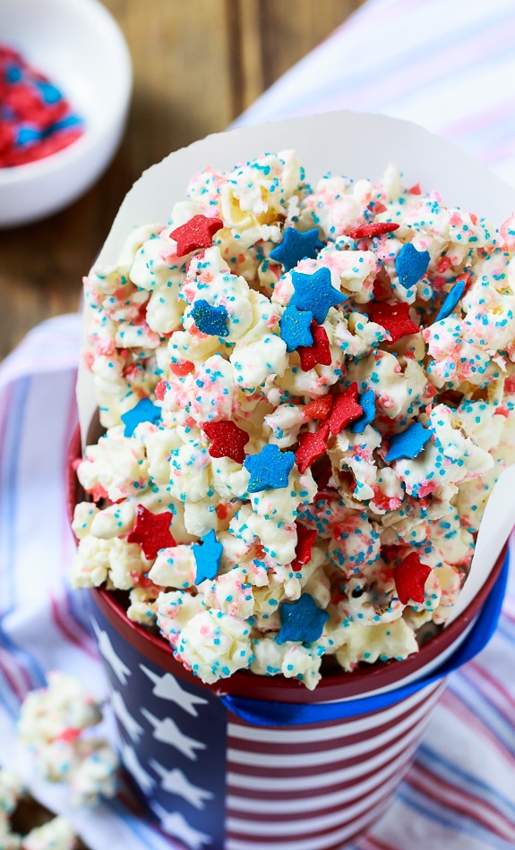 Firecracker Popcorn for the 4th of July. Covered with Pop Rocks candy.