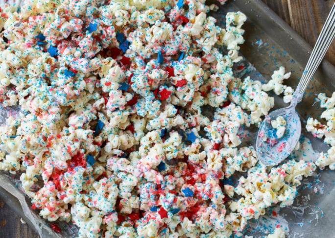 Firecracker Popcorn for the 4th of July. Covered in Pop Rocks Candy.