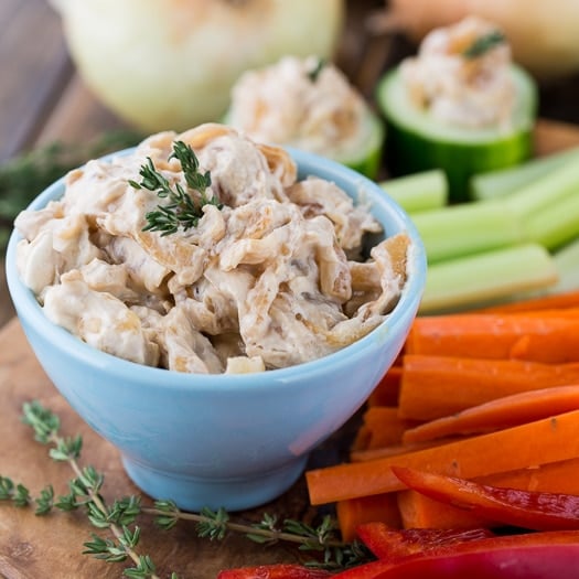 Healthier French Onion Dip made with Greek yogurt.