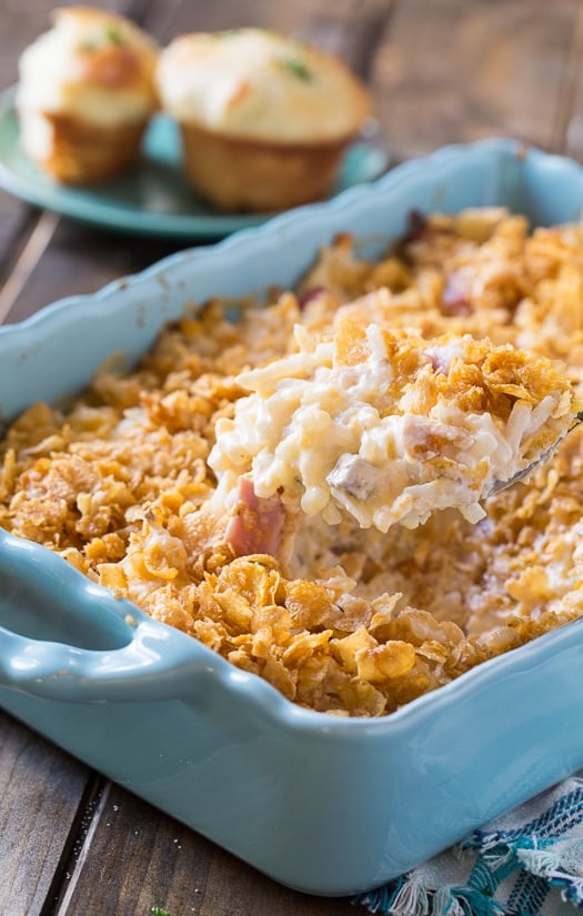 Funeral Potatoes with Ham - this casserole is potato and sour cream heaven!