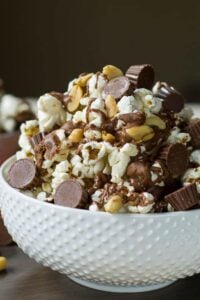 Popcorn covered in melted mini Reese's