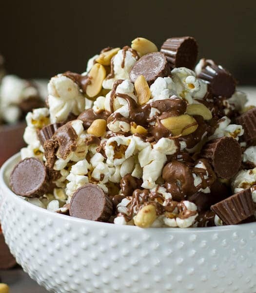 Popcorn covered in melted mini Reese's