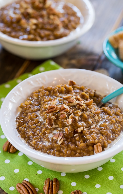 Gingerbread Oatmeal topped with pecans