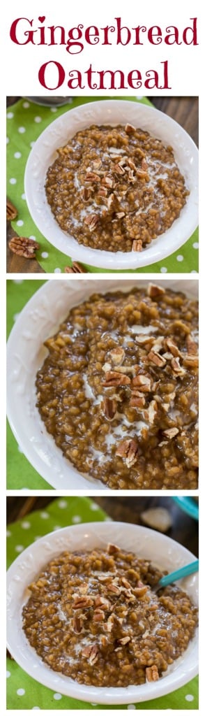 Gingerbread Oatmeal topped with pecans.