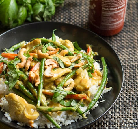 Basil, Chicken, and Green Beans in Coconut Curry Sauce