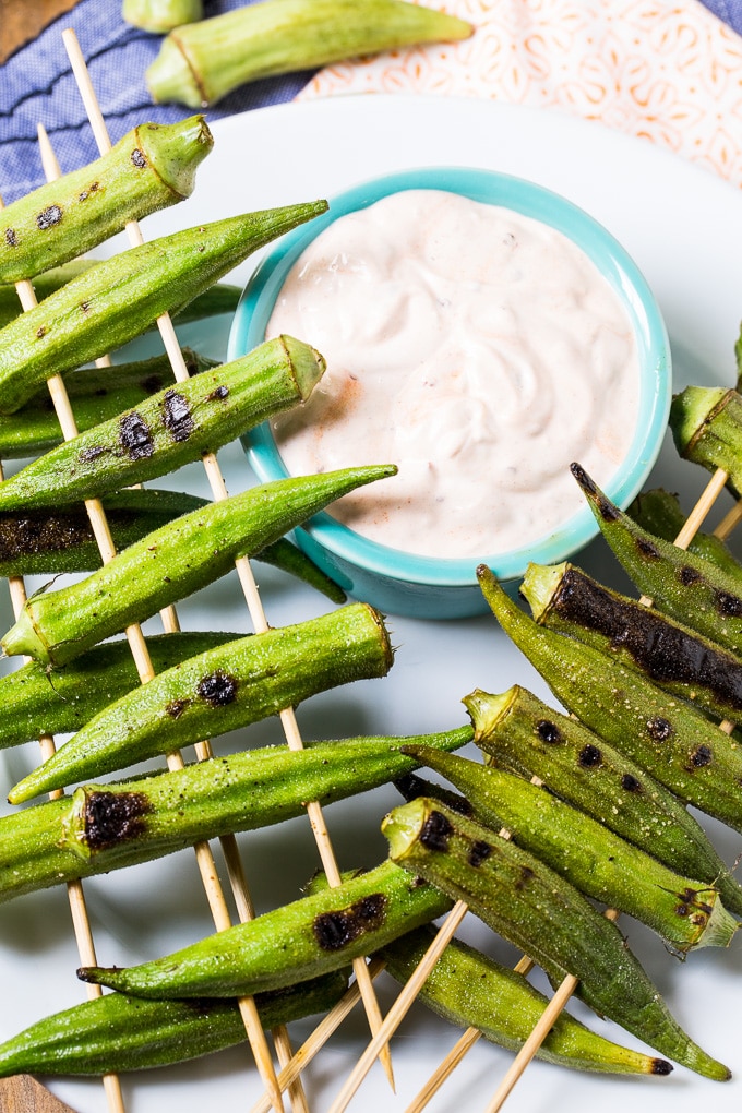 Grilled Okra with Spicy Chipotle Sauce