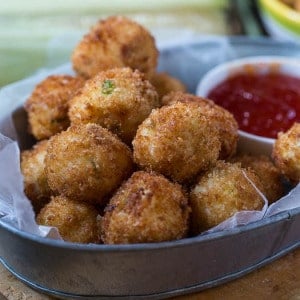 Grits Fritters with Bacon and Cheese and a Pepper Jelly Dipping Sauce