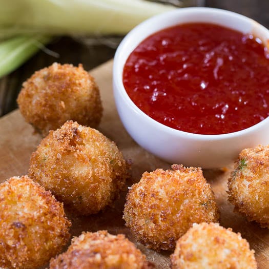 Grits Fritters with Bacon and Cheese and a Pepper Jelly Dipping Sauce