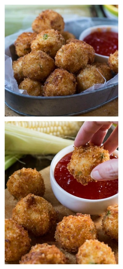 Grits Fritters with Bacon and Cheese and a Pepper Jelly Dipping Sauce
