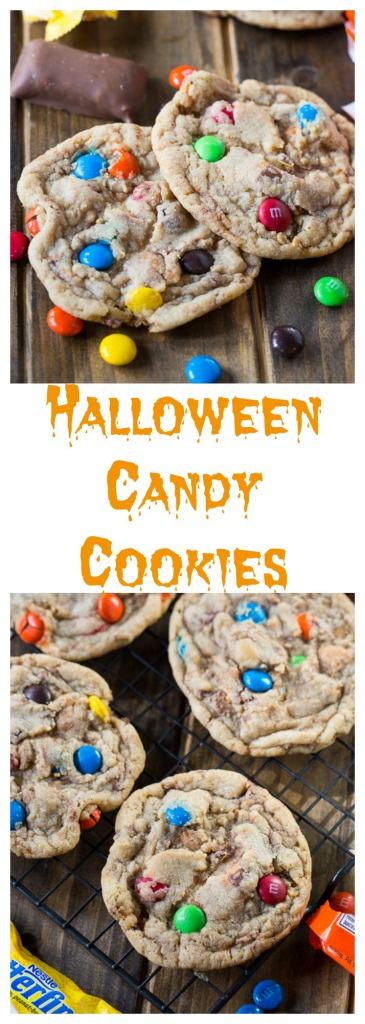 Chop up your excess Halloween candy and add it to an easy dough to make soft and chewy candy cookies.