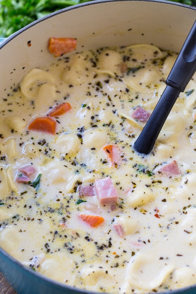 Creamy Ham and Tortellini Soup with White Beans