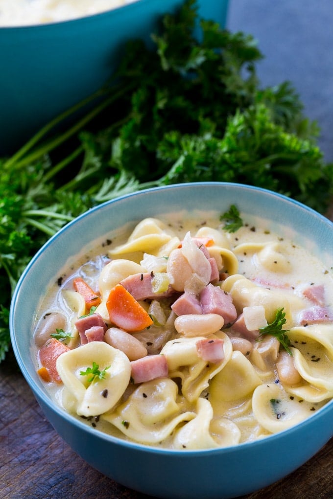 Creamy Ham and Tortellini Soup with White Beans