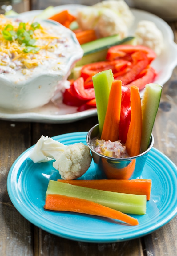 Skinny Fiesta Ranch Dip. Greek yogurt makes this creamy dip high protein and lowfat.