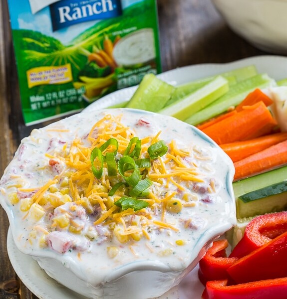 Skinny Fiesta Ranch Dip. Greek Yogurt makes this creamy dip high protein and lowfat.