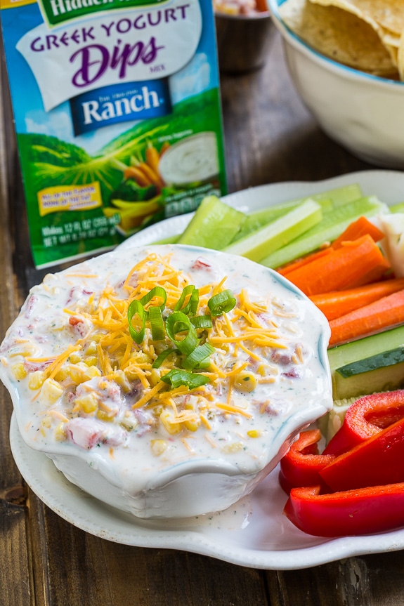 Skinny Fiesta Ranch Dip. Greek Yogurt makes this creamy dip high protein and lowfat.