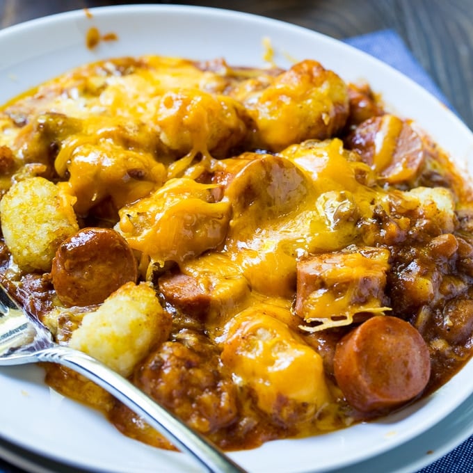 hot dog baked bean tater tot casserole