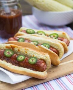 Hot Dogs with Dr Pepper Barbecue Sauce