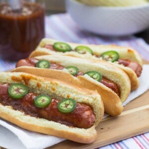 Hot Dogs with Dr Pepper Barbecue Sauce