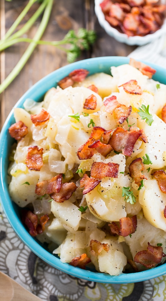 Hot Potato Salad with tons of bacon. #SplendaSweeties #SweetSwaps #savoryrecipe