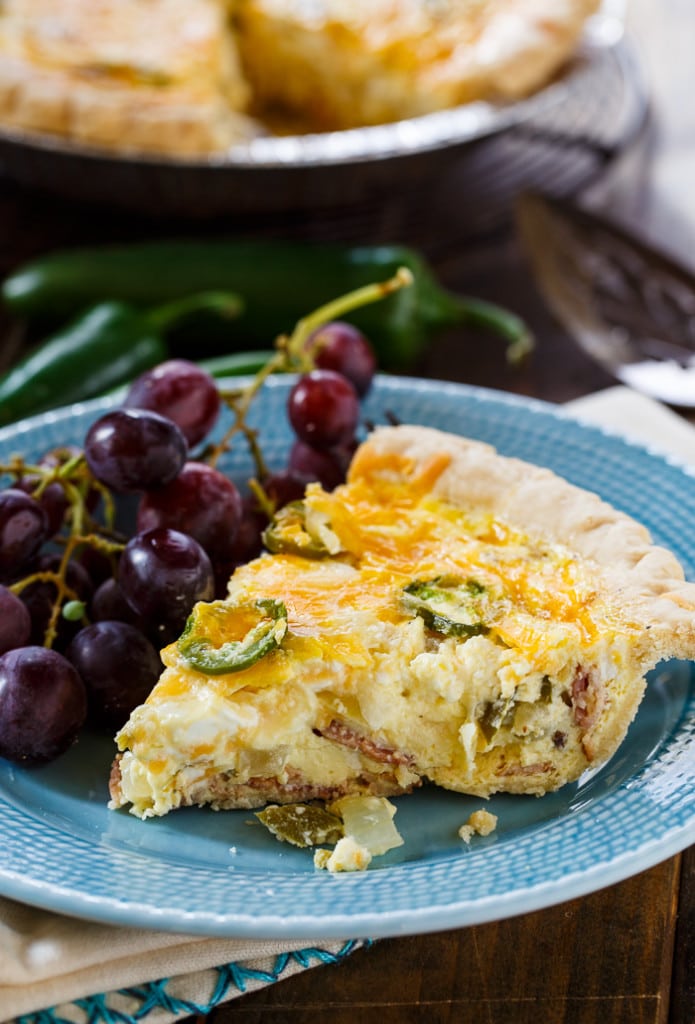 Jalapeno Popper Quiche with bacon and cream cheese.