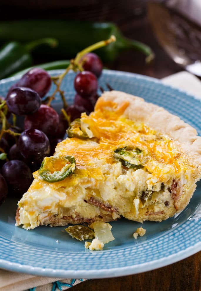 Jalapeno Popper Quiche with bacon and cream cheese.